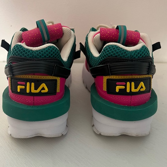 Fila Disruptor II 2 Premium Casual Athletic Shoe Glow Pink/Gold/Green Women Sz 7 - Picture 4 of 9